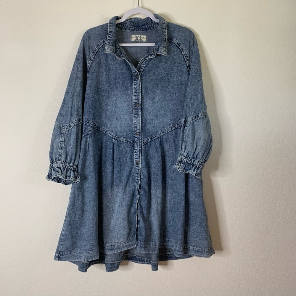 We the free Womens blue Hannah Denim long sleeve button front mini dress XL